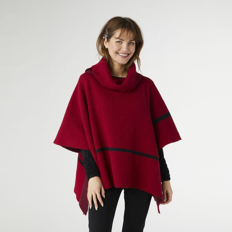 Sheldon Cowl Neck Poncho Red-One Size