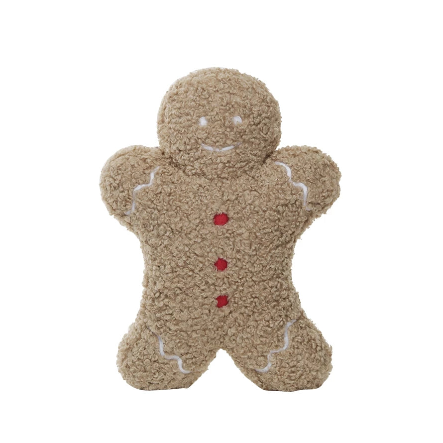 Gingerbread Man Shaped Pillow, Brown, Red & White