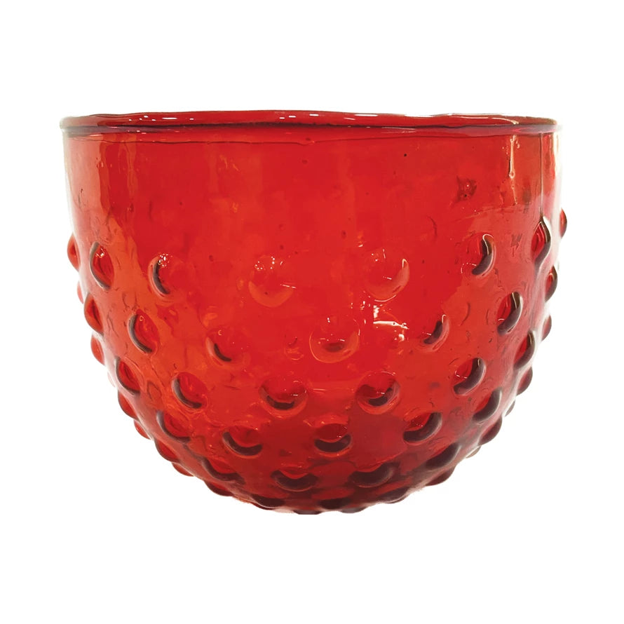 Glass Hobnail Bowl/Votive Holder, Red