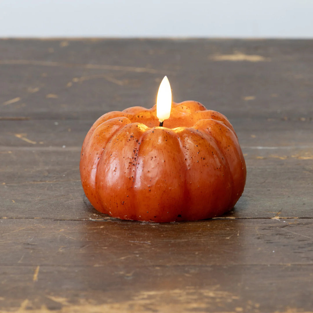 3.5" CREAM 3D FLAME SHORT PUMPKIN CANDLE