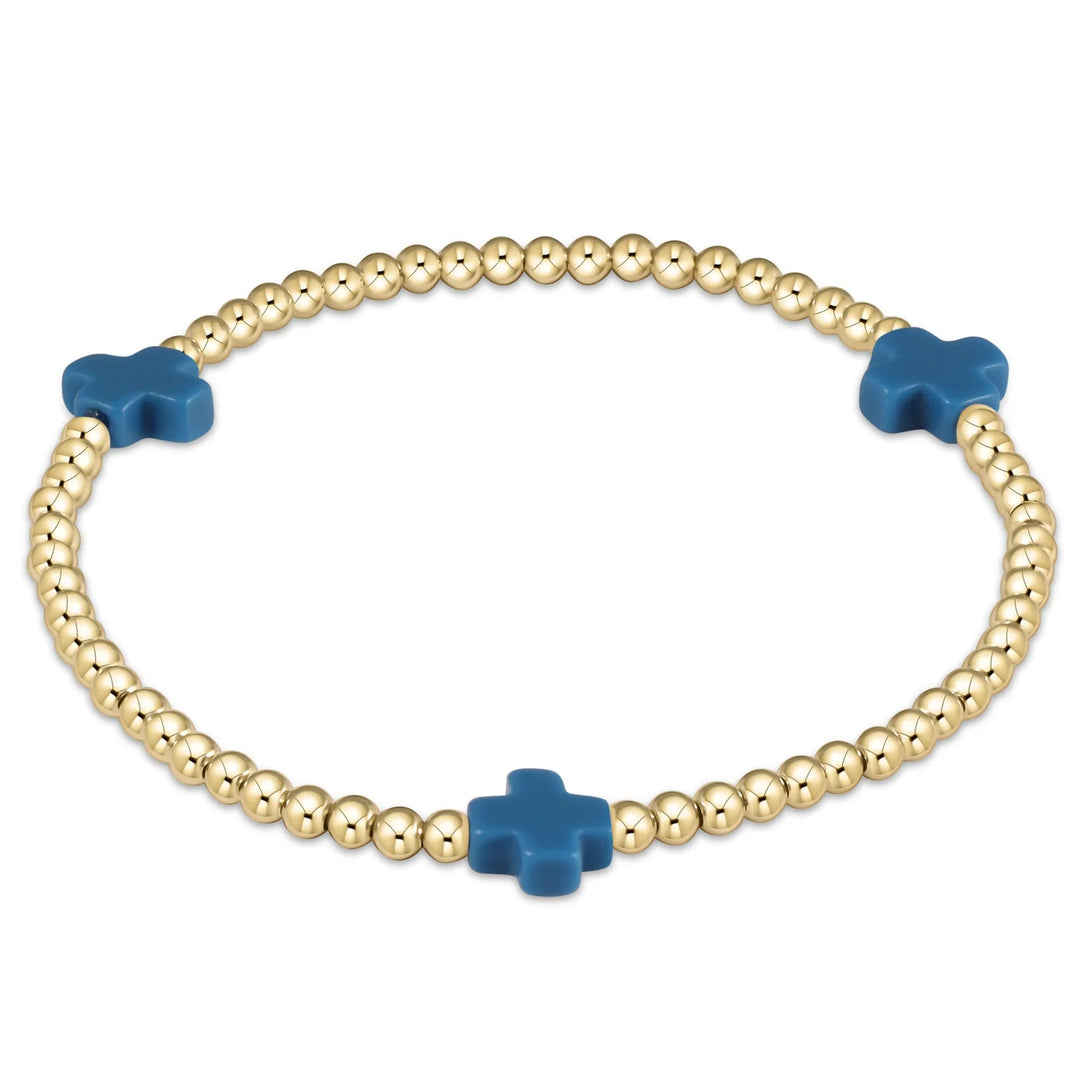 signature cross gold pattern 3mm bead bracelet cobalt e-girl size
