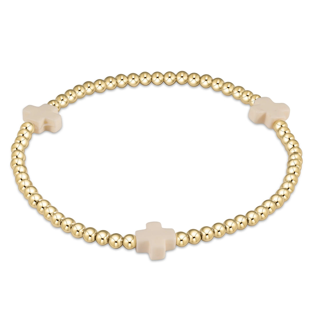 Signature Cross Gold Pattern 3mm Bead Bracelet - Off White