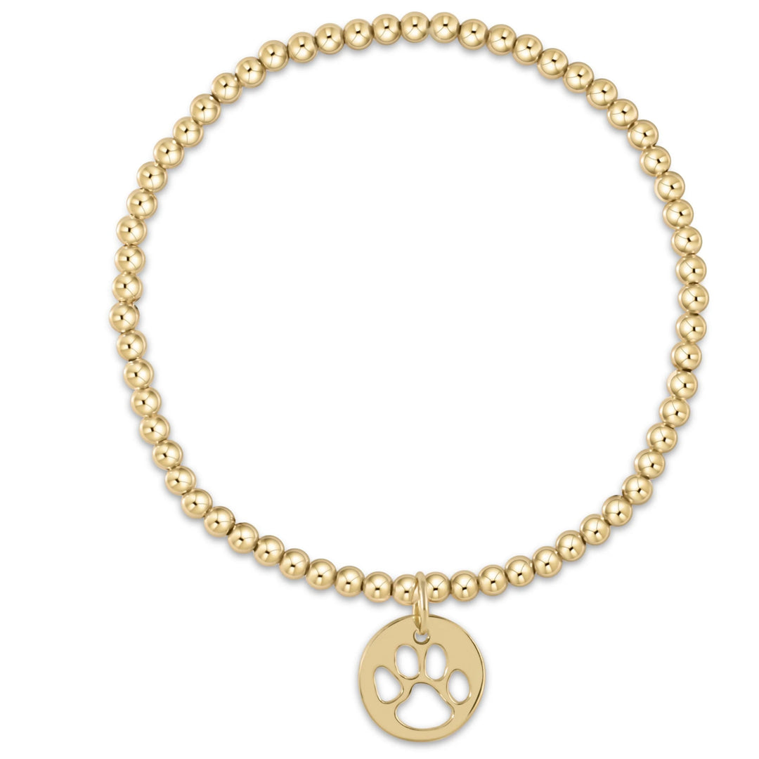 Classic Gold Bead bracelet - Paw Print Gold Disc