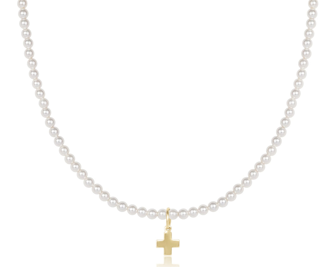 Classic Pearl Choker 3mm Gold Cross Charm