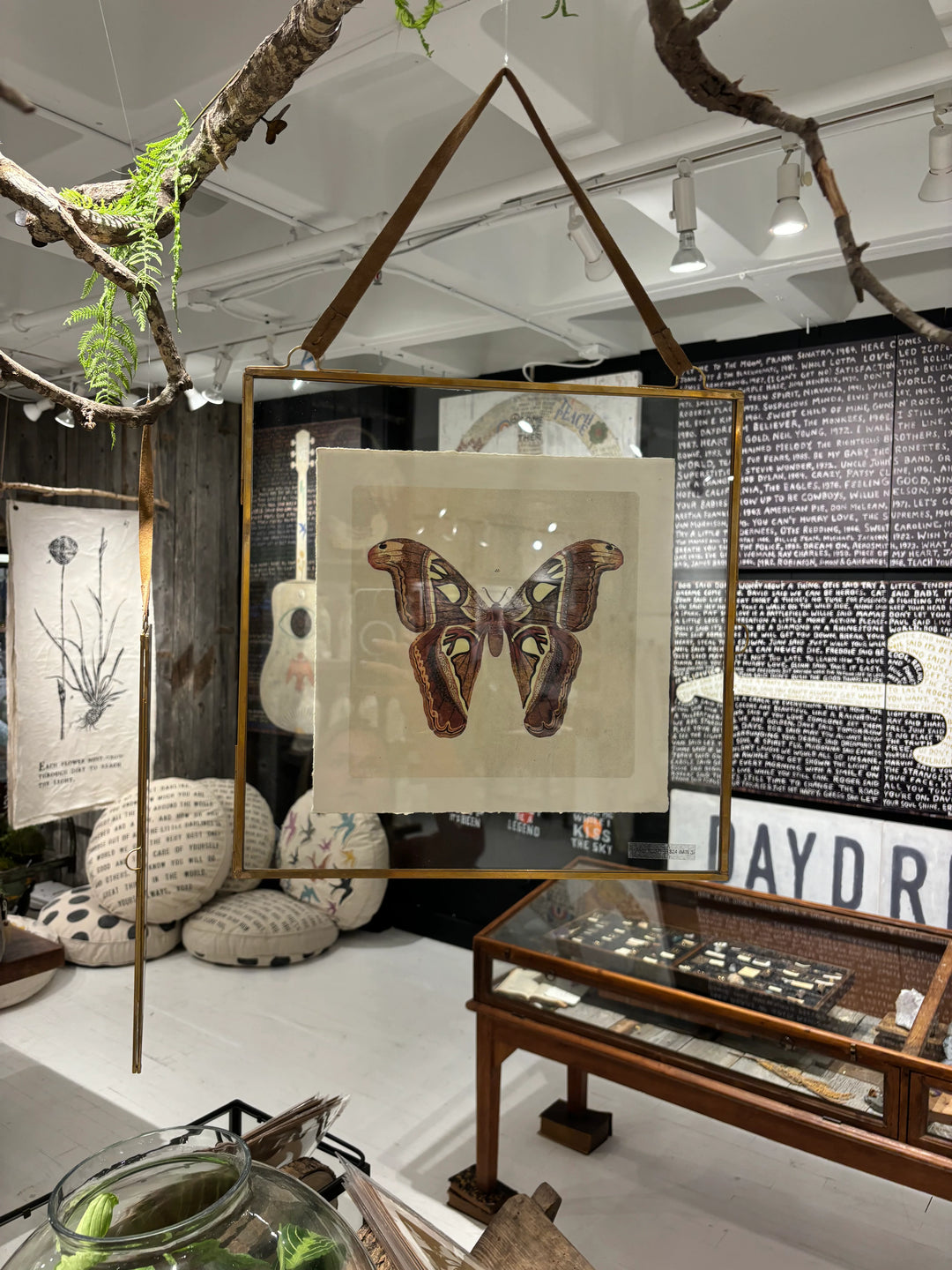 Glass and Zinc Wall Hanging Picture Frame with Brown Suede