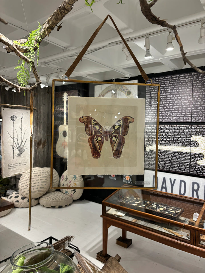 Glass and Zinc Wall Hanging Picture Frame with Brown Suede
