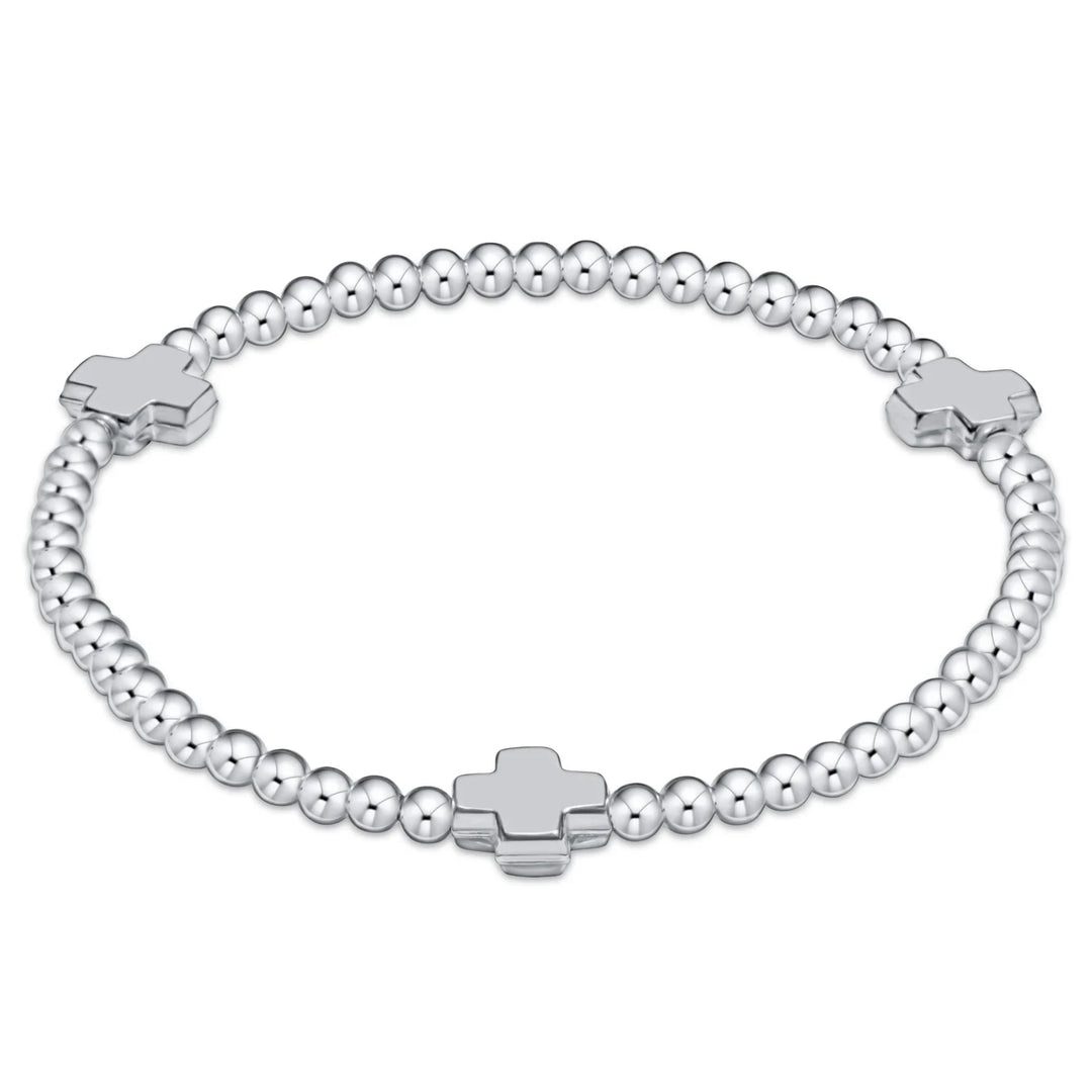 signature cross sterling pattern 3mm bead bracelet - sterling