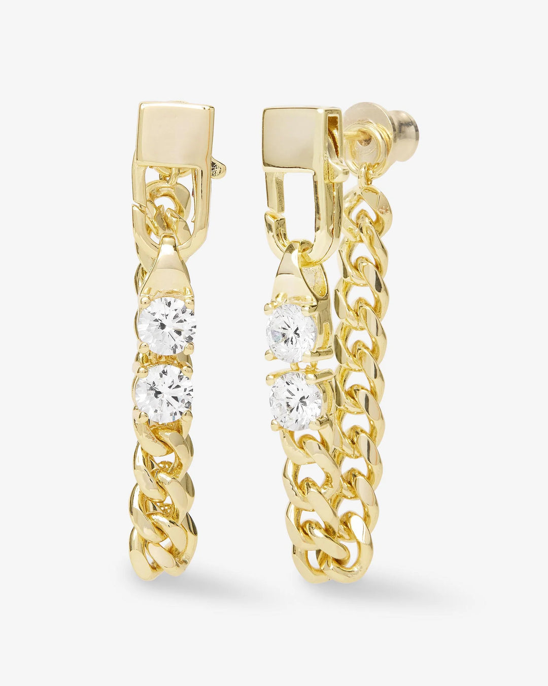 Julian Loves Diamonds Soft Chain Hoops Gold|White Diamondettes