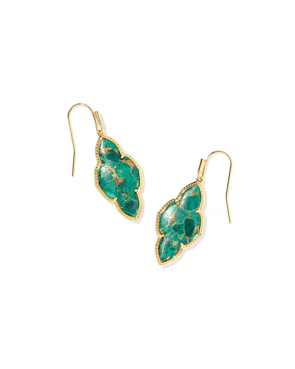 Abbie Gold Drop Earrings Bronze Veined Green Malachite