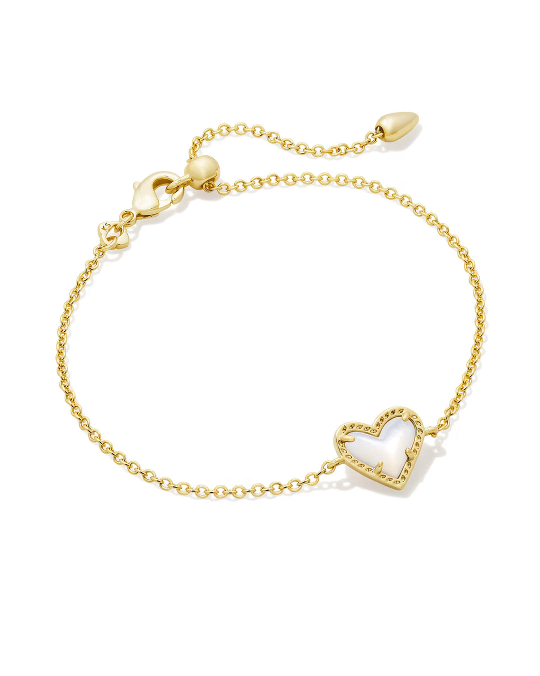 Ari Heart Gold Delicate Chain Bracelet in Ivory Mother-of-