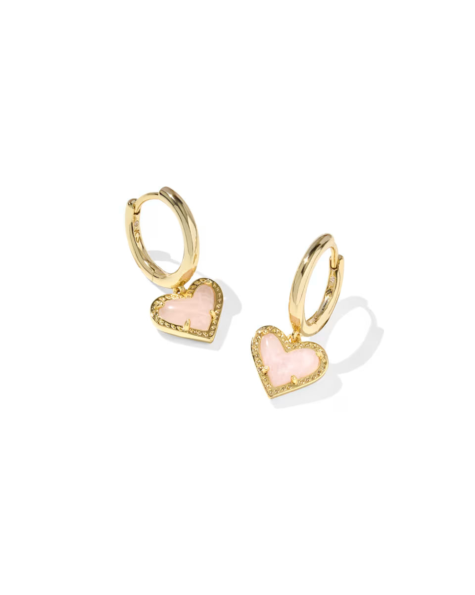 Ari Heart Gold Huggie Earrings in Rose Quartz