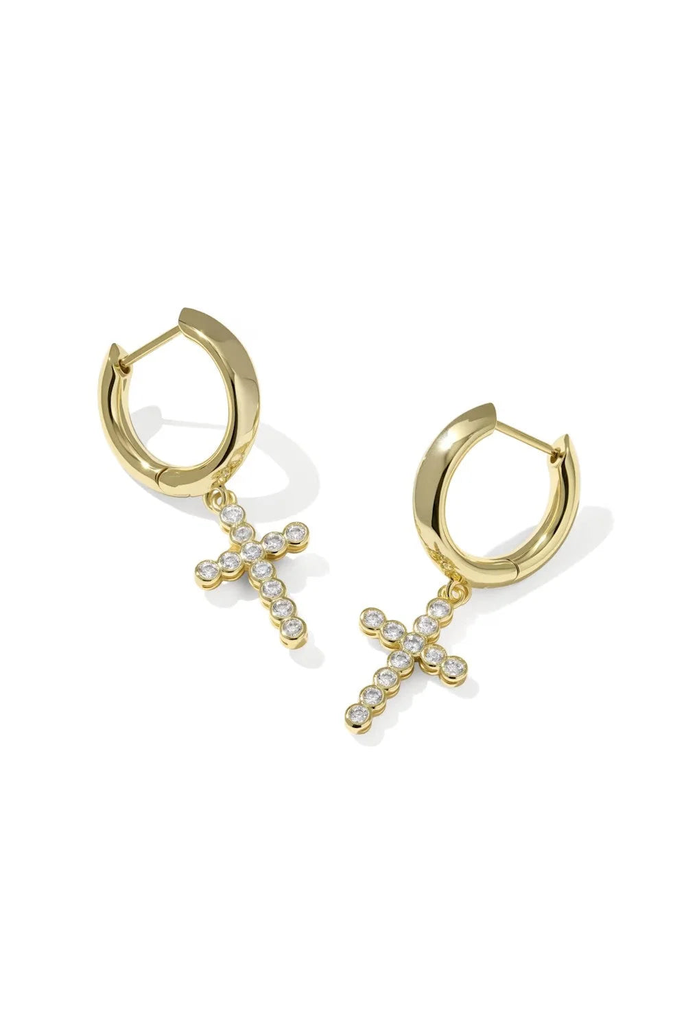 Kendra Scott Cross Gold Crystal Huggie Earrings in White CZ