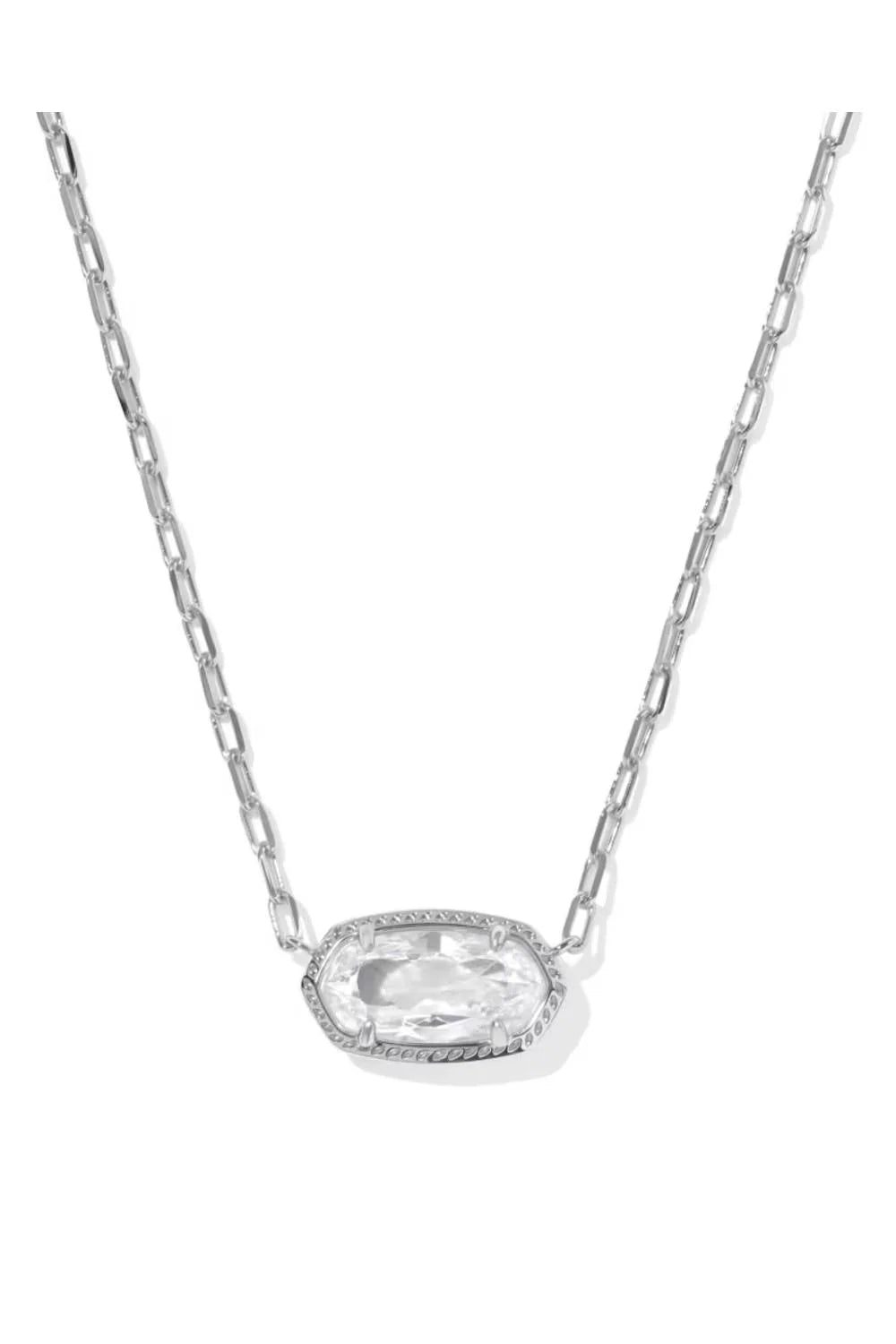 Kendra Scott Elisa Luxe Silver Short Pendant Necklace in White CZ