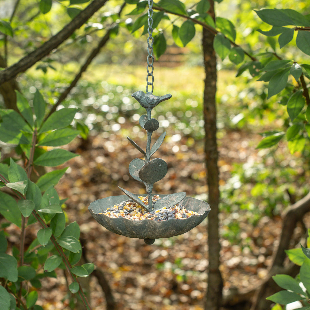 AGED GREEN HANGING BIRD FEEDER