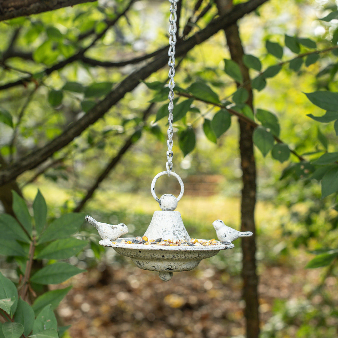 AGED WHITE BIRD DUO BIRD FEEDER