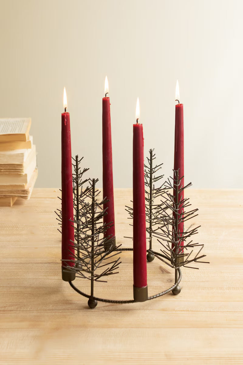 ROUND WIRE CHRISTMAS TREES TABLETOP TAPER CANDELABRA