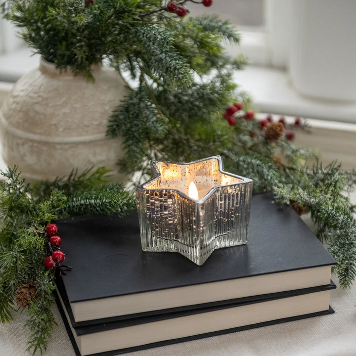 4.5" MERCURY GLASS STAR 3D FLAME CANDLE