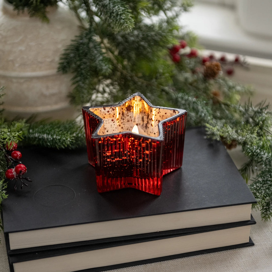 4.5" MERCURY GLASS STAR 3D FLAME CANDLE