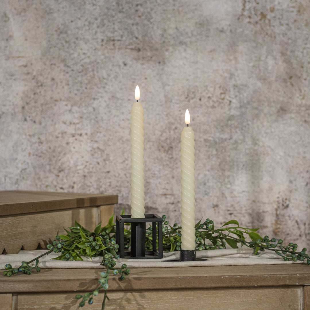 SET/ 2 - 9.5" 3D FLAME TWIST CREAM TAPER CANDLE