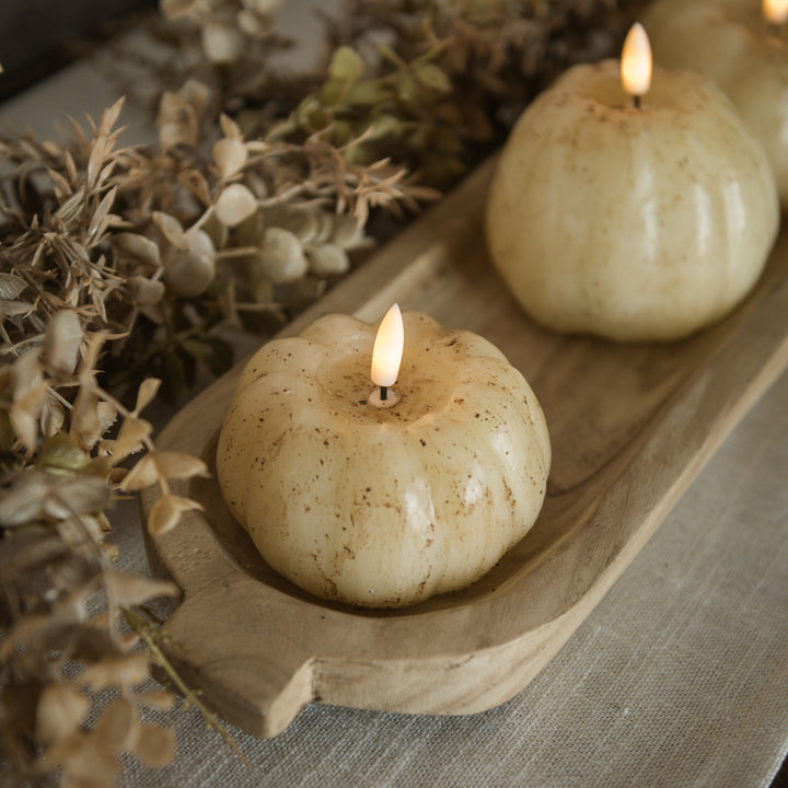 3" CREAM 3D FLAME SHORT PUMPKIN CANDLE