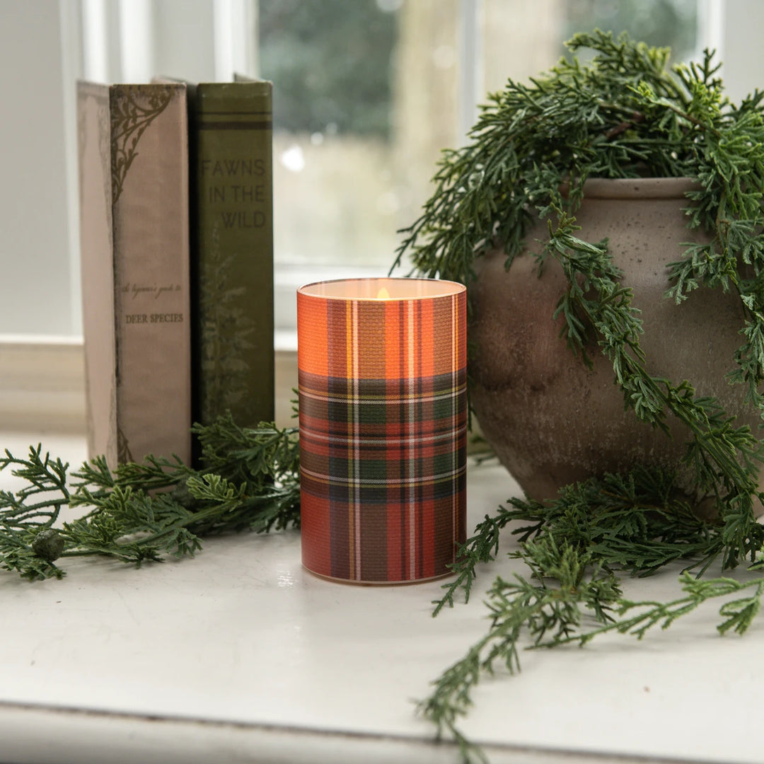 5" RED TARTAN 3D FLAME GLASS CANDLE