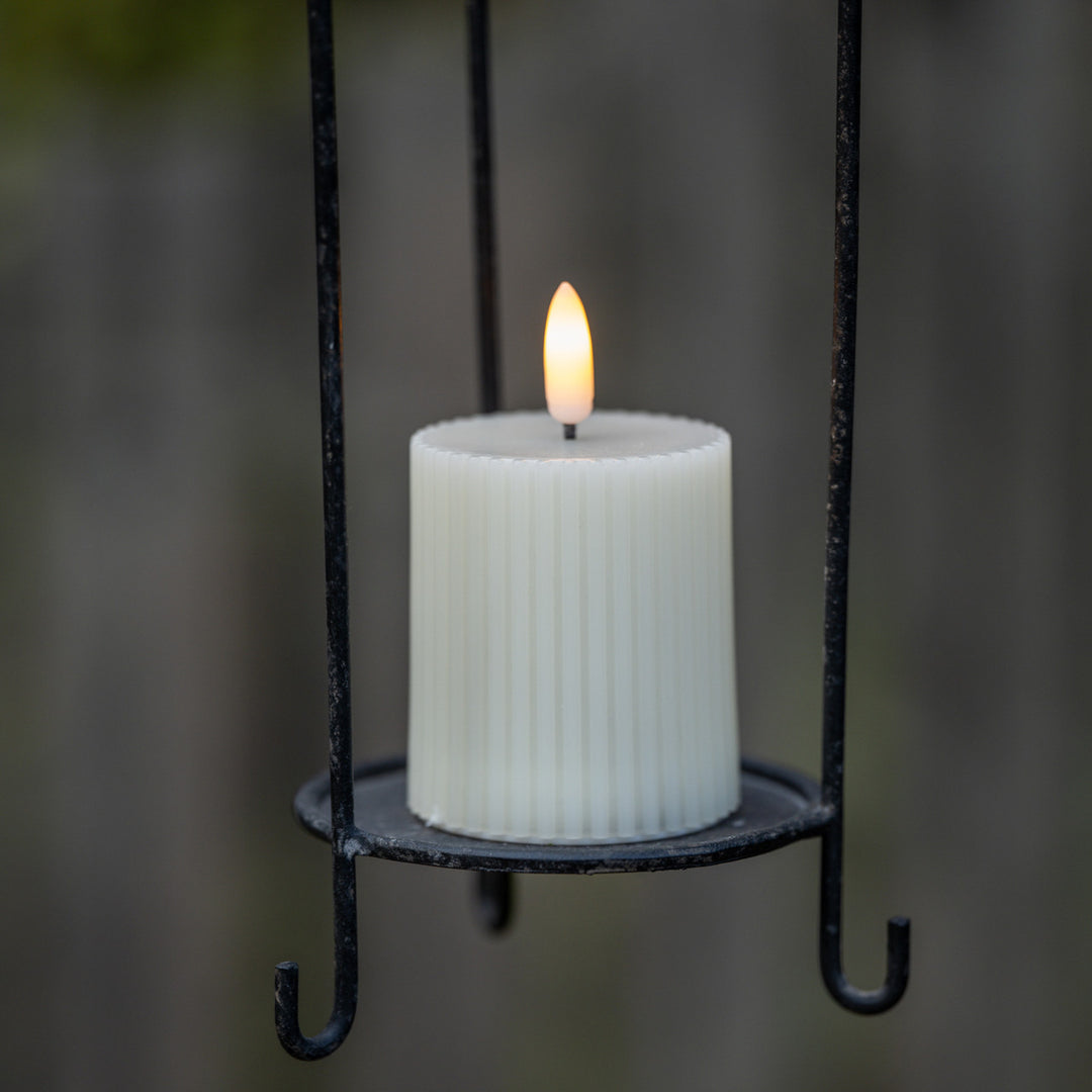 3.75" OUTDOOR 3D FLAME CREAM FLUTED PILLAR CANDLE