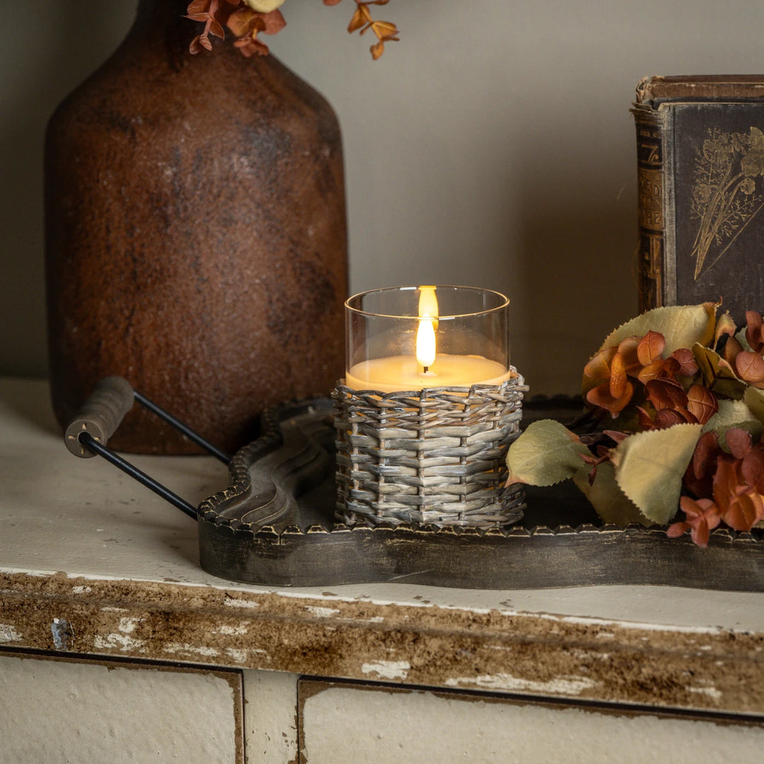 4" WOVEN WICKER GLASS 3D FLAME CANDLE