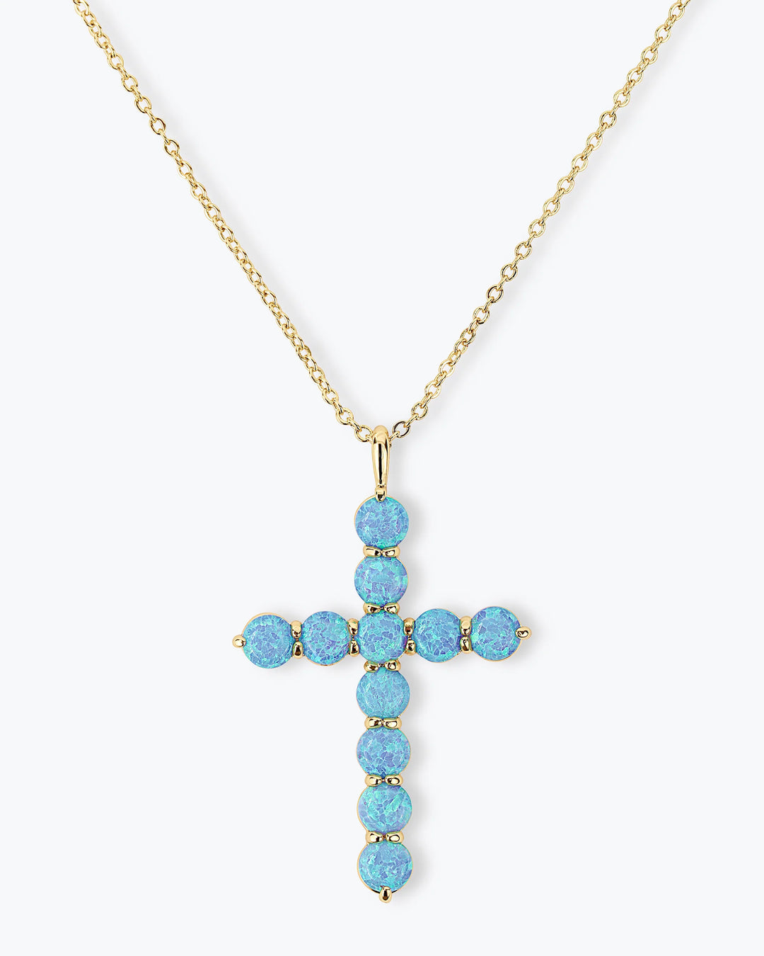 "Oh She Fancy" Cross Pendant 18" Gold|Blue Opal