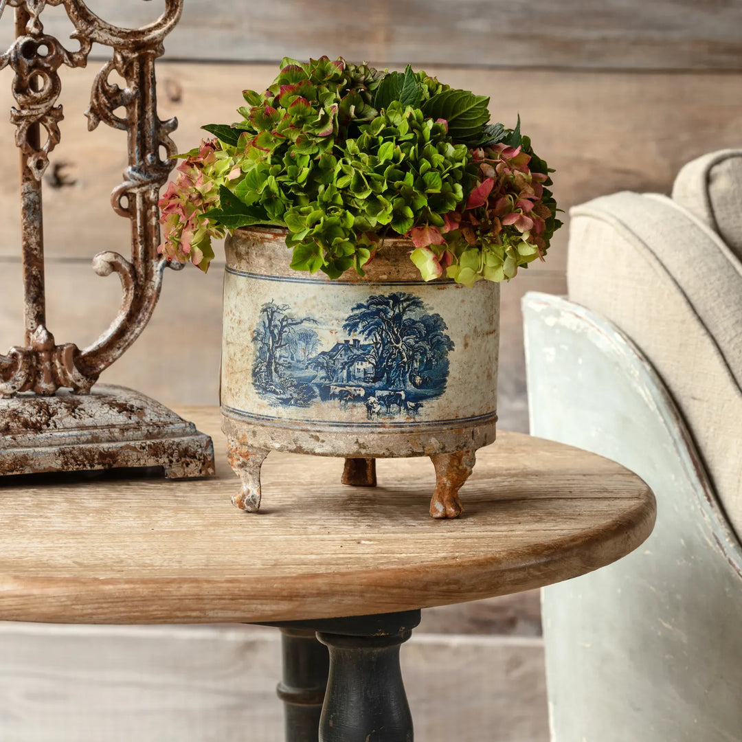 BLUE PASTORAL ROUND TOLE CONTAINER