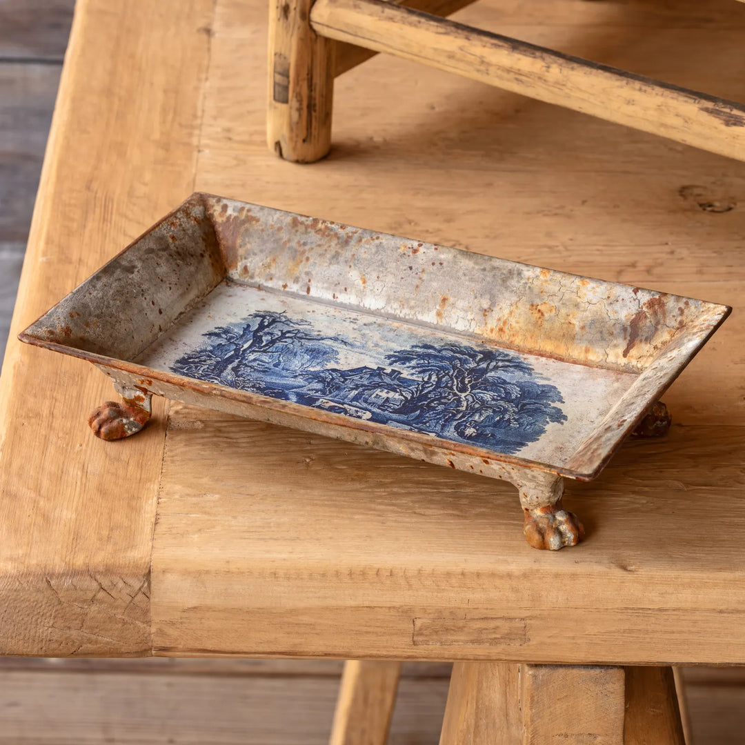 BLUE PASTORAL RECTANGULAR TOLE TRAY