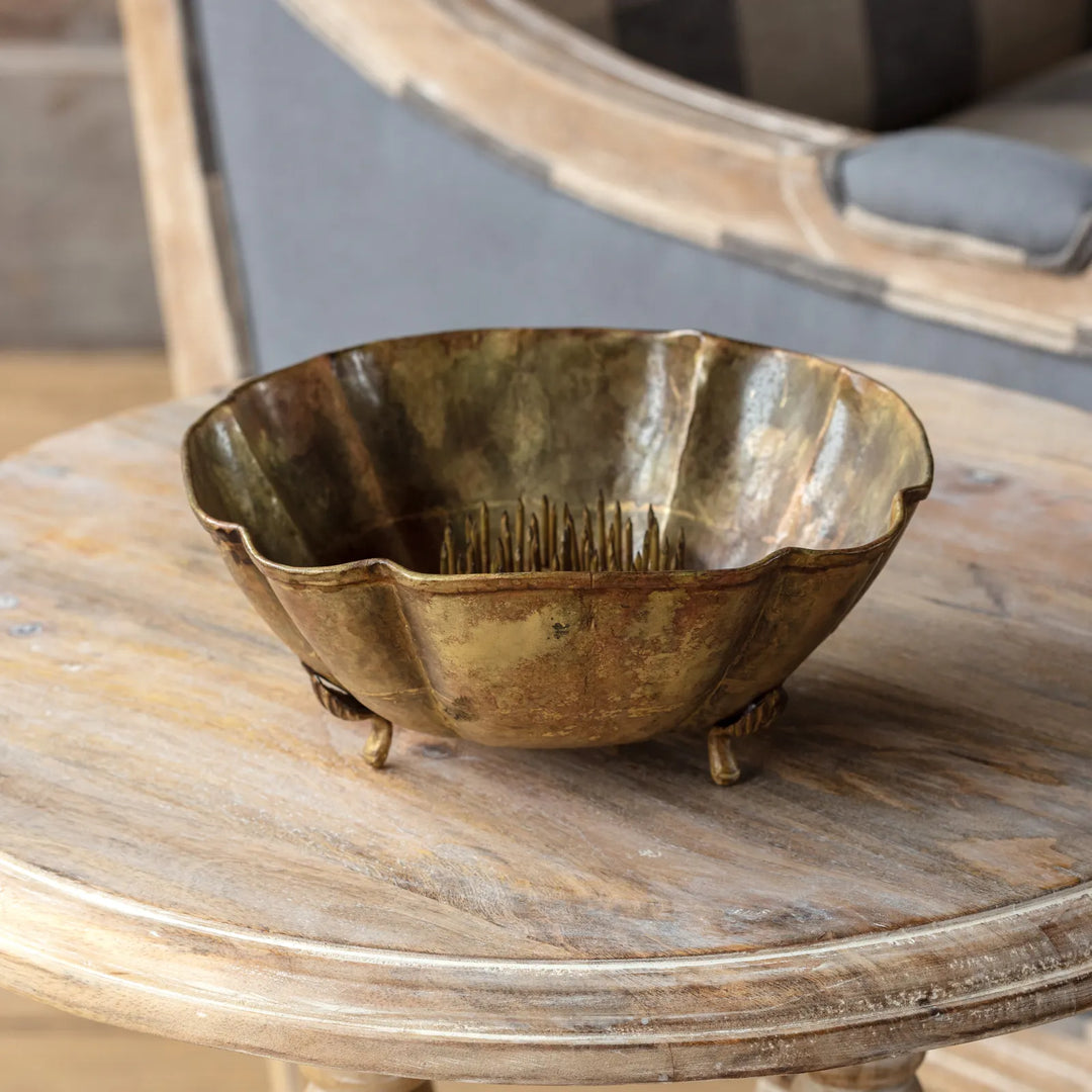 ANTIQUE GOLD BOWL WITH NEEDLE POINT FROG