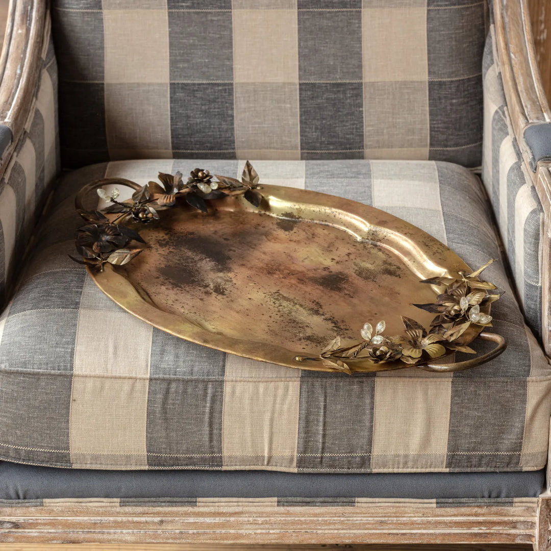 JEWELED GARLAND ANTIQUED GOLD TRAY