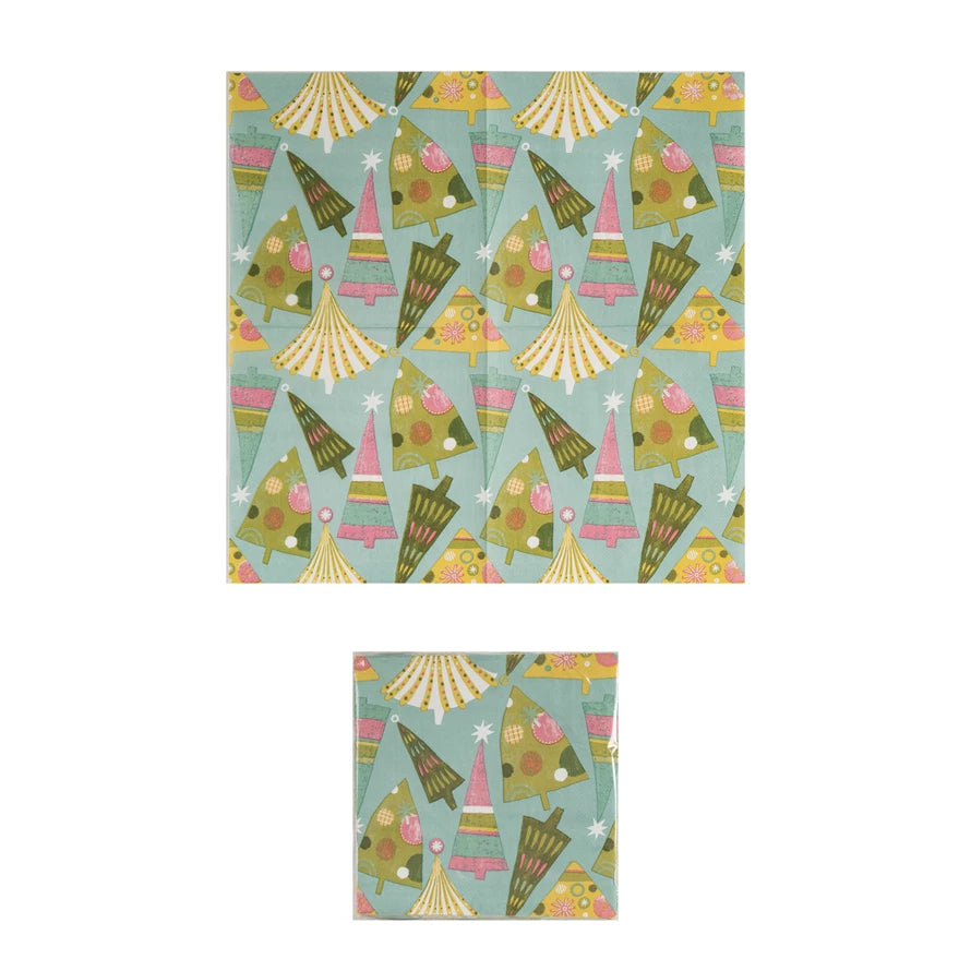 Paper Napkins w/ Christmas Tree Pattern, Multi Color (Contains 50 Folded Pieces) ©
