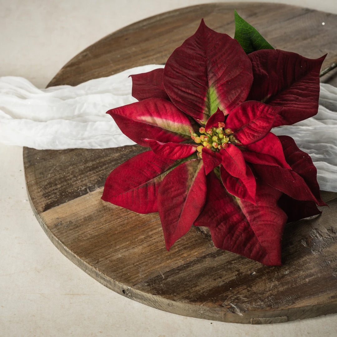 28" BURGUNDY POINSETTIA STEM
