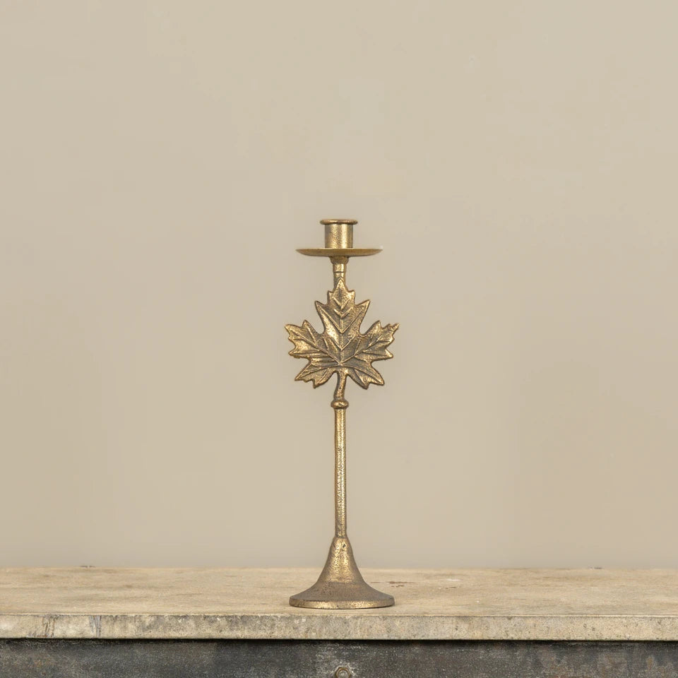 GOLD MAPLE LEAF TAPER CANDLE HOLDER
