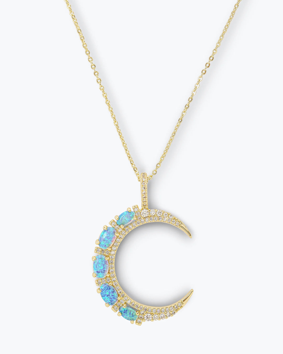 She's an Icon Gold/Blue Opal Crescent Moon Necklace