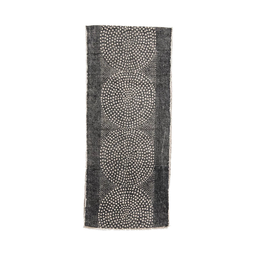 Stonewashed Cotton Canvas Table Runner with Dot Pattern and Frayed Edges