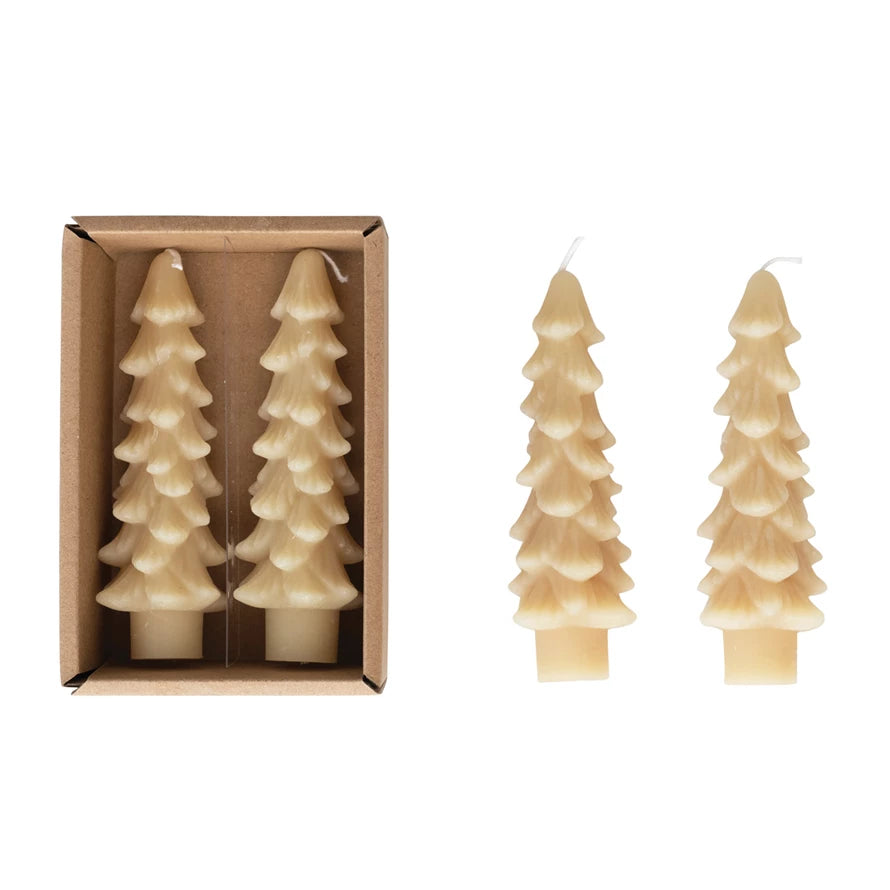 Unscented Tree Shaped Taper Candles, Set of 2 Cream