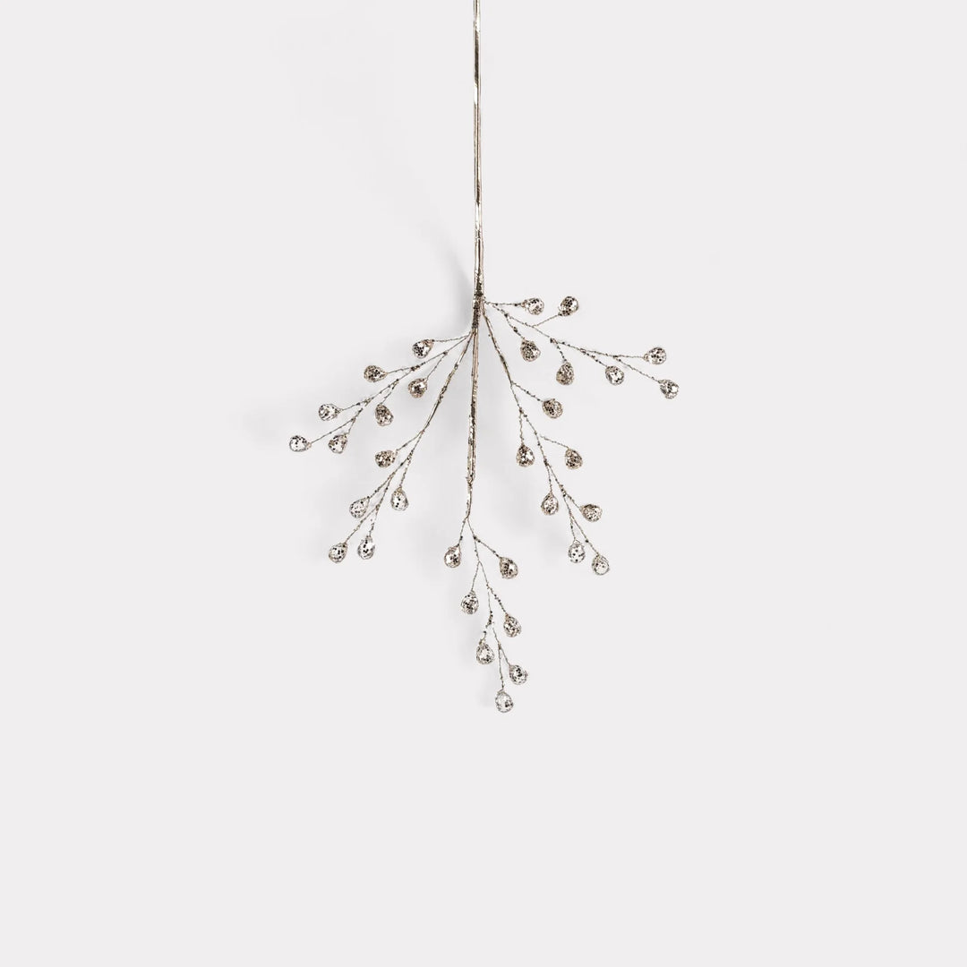 Beaded Glass Berry Branch Clear and Silver 26 inch