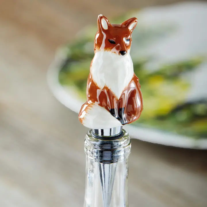 Fox Bottle Stopper Bar Brown Earthenware/Stainless/Silicone