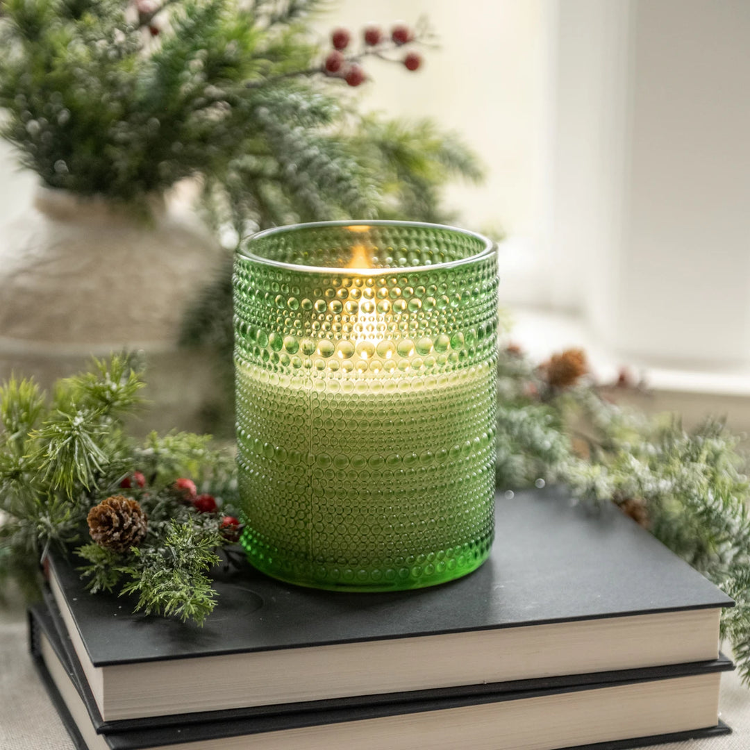 5" PINE GREEN DOTTED GLASS 3D FLAME CANDLE