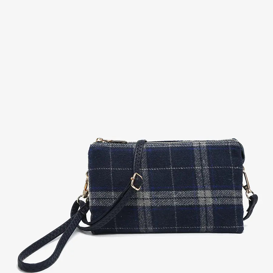 Riley Plaid 3 Compartment Crossbody/Wristlet