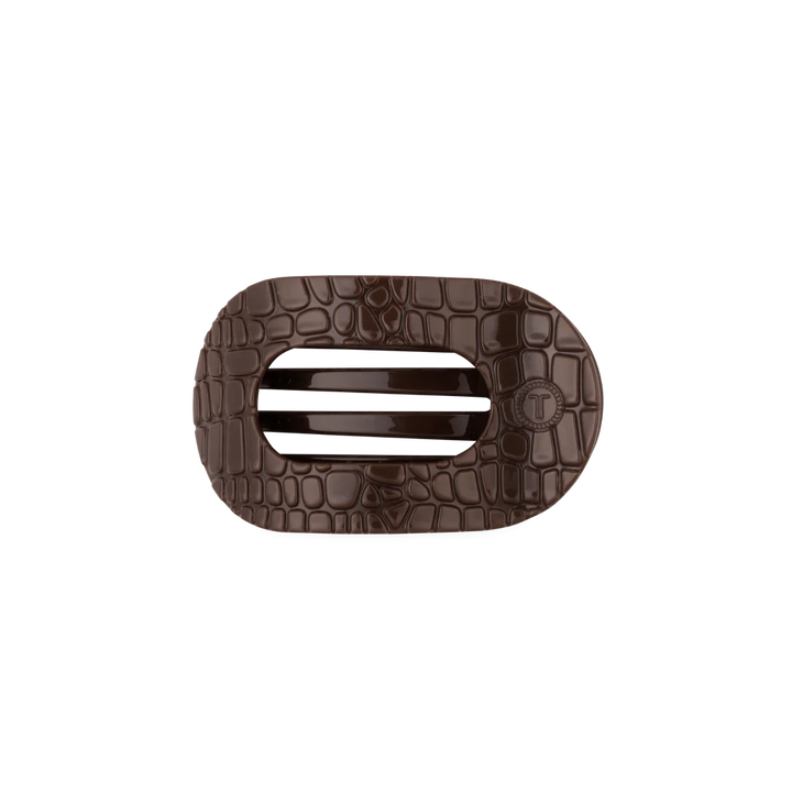 Brown Crocodile Small Flat Round Hair Clip