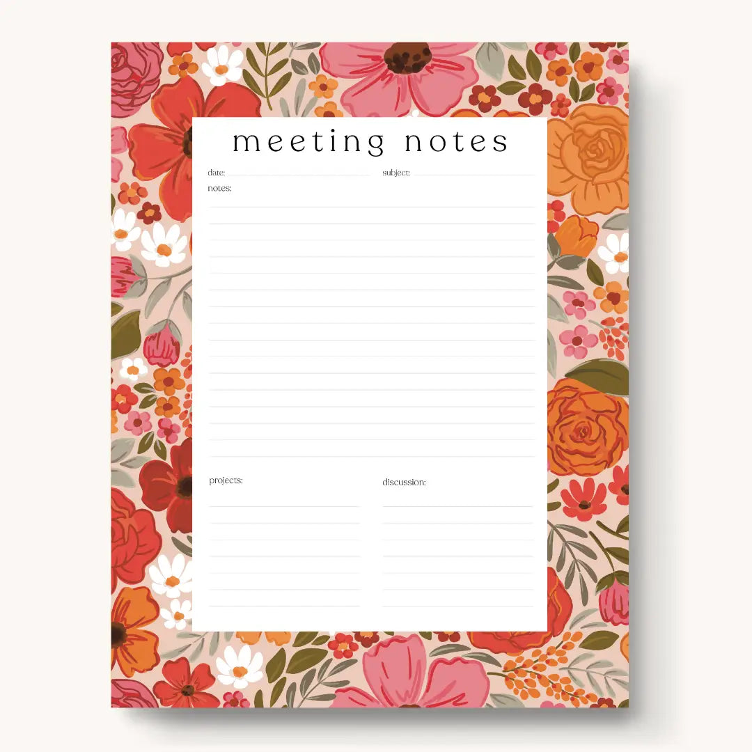 Rosewood Blooms Meeting Notes Notepad