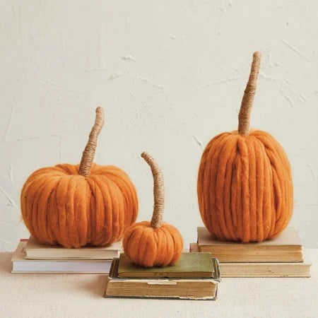 Mini Wool Pumpkin with Jute Wrapped Stem