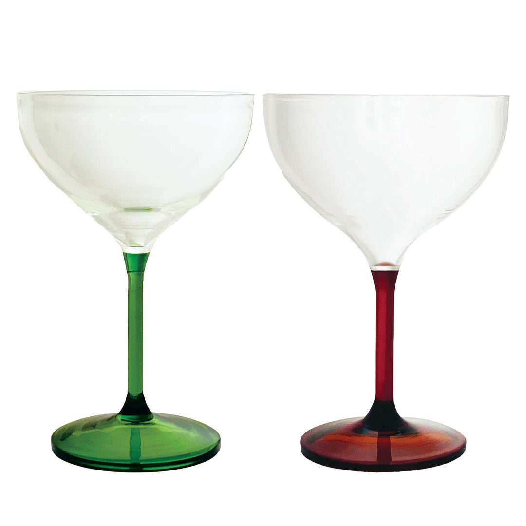 8 oz. Hand-Blown Coupe Glass with Colored Stem, 2 Colors