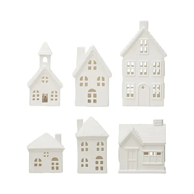 Stoneware Bisque Houses w LED Lights
