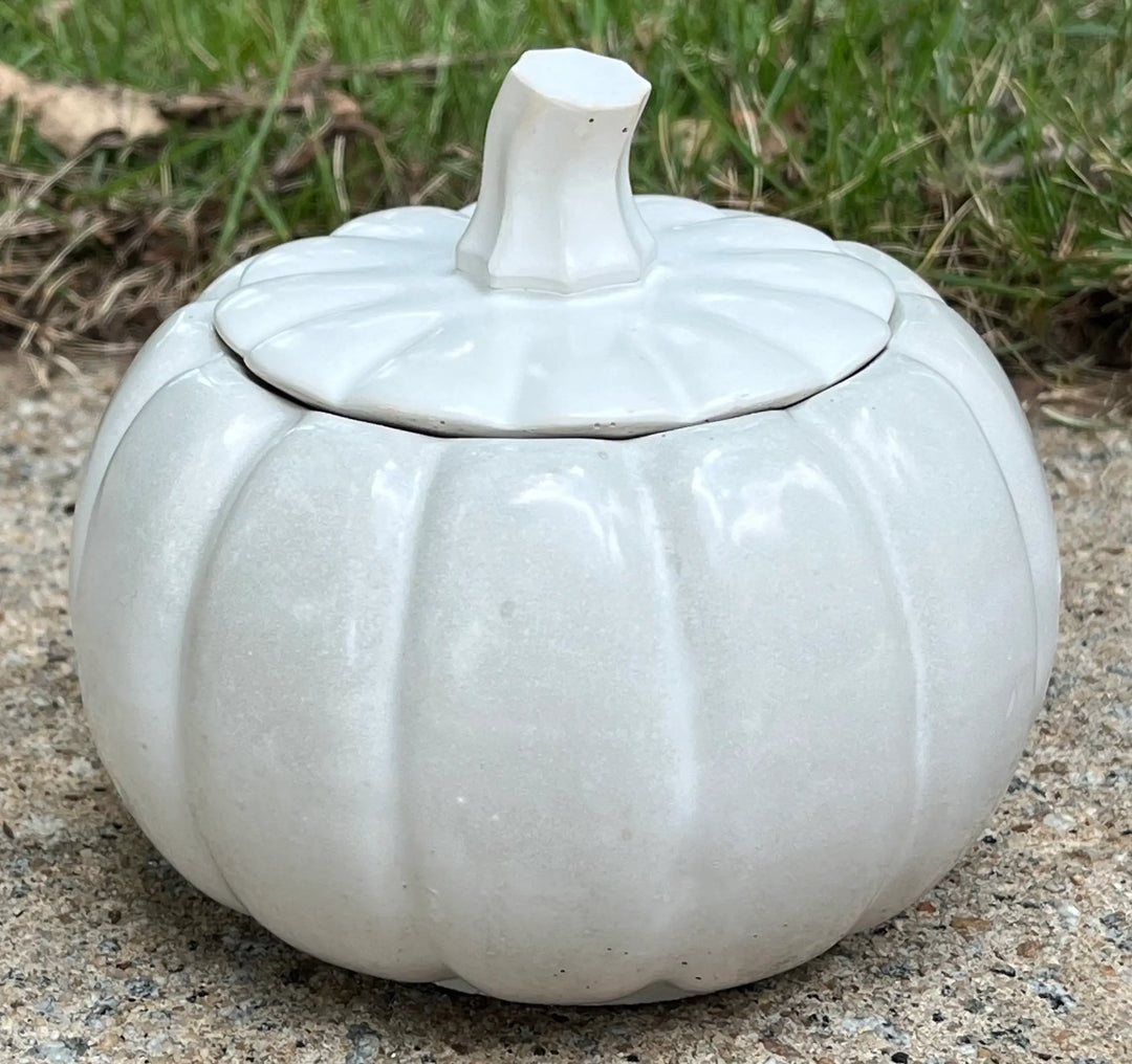 Reactive glaze white pumpkin with lid