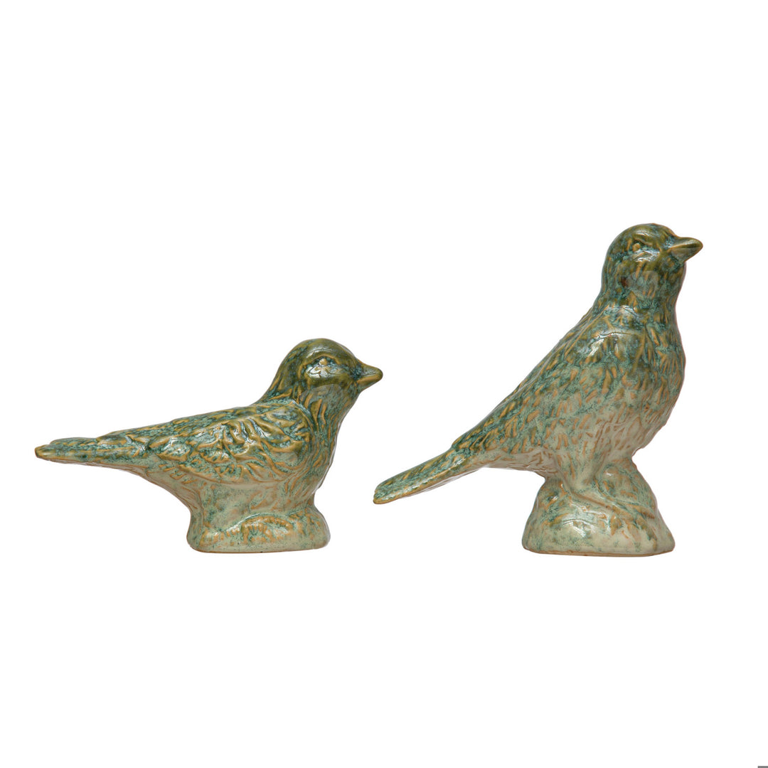 Debossed Stoneware Bird, Reactive Glaze, Green, 2 Styles