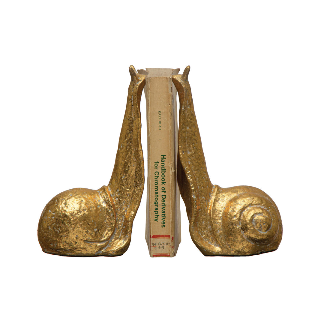 Cast iron Snail Bookends, Distressed Gold Finish, Set of 2